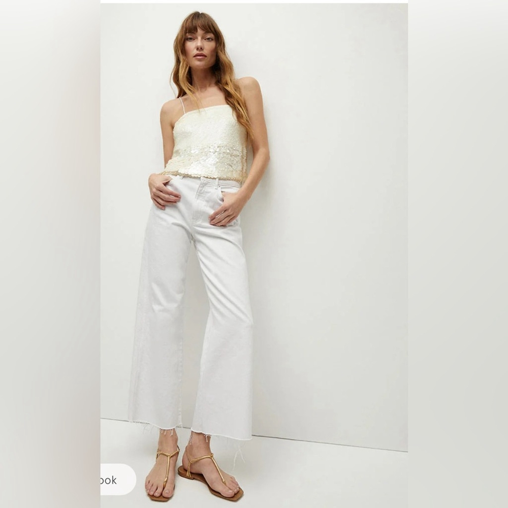 veronica beard taylor wide leg crop high rise white corduroy pants 27
